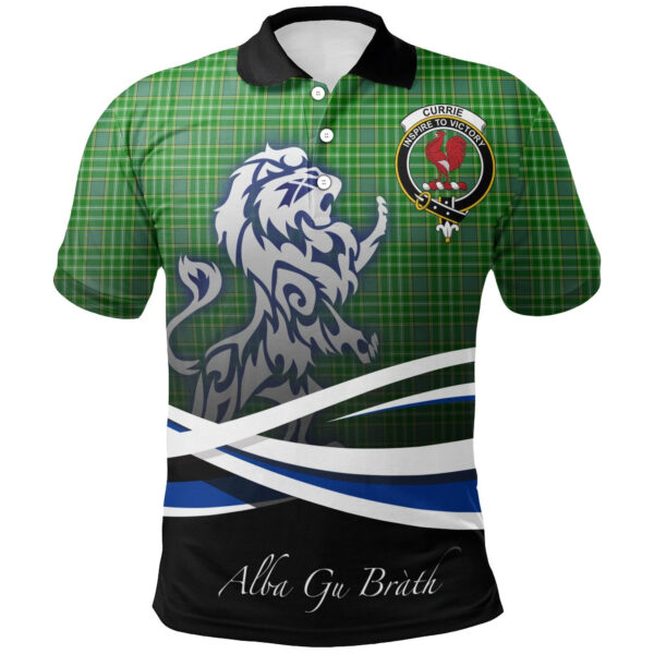 Currie Clan Polo Shirt, Scottish Tartan Currie Clans Polo Shirt Crest Lion Style