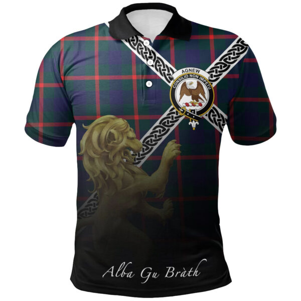 Agnew Modern Clan Polo Shirt, Scottish Tartan Agnew Modern Clans Polo Shirt Celtic Lion Style