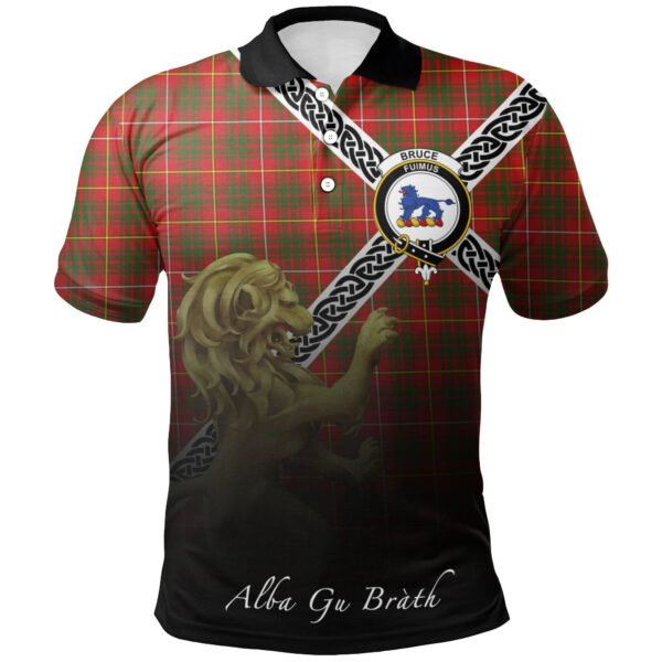 Bruce Modern Clan Polo Shirt, Scottish Tartan Bruce Modern Clans Polo Shirt Celtic Lion Style