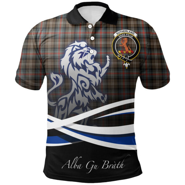 Sutherland Weathered Clan Polo Shirt, Scottish Tartan Sutherland Weathered Clans Polo Shirt Crest Lion Style