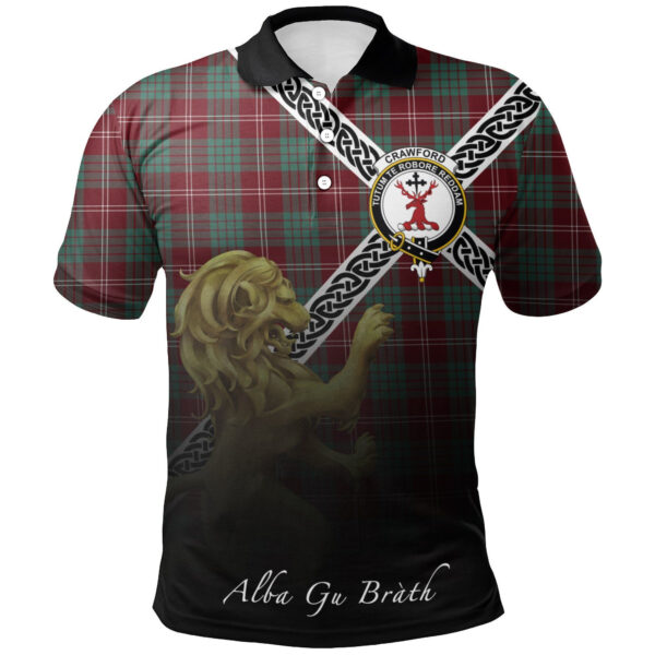 Crawford Modern Clan Polo Shirt, Scottish Tartan Crawford Modern Clans Polo Shirt Celtic Lion Style