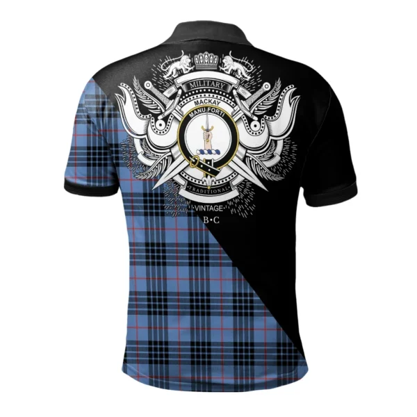 MacKay Blue Clan Polo Shirt, Scottish Tartan MacKay Blue Clans Polo Shirt Military Style - Image 2