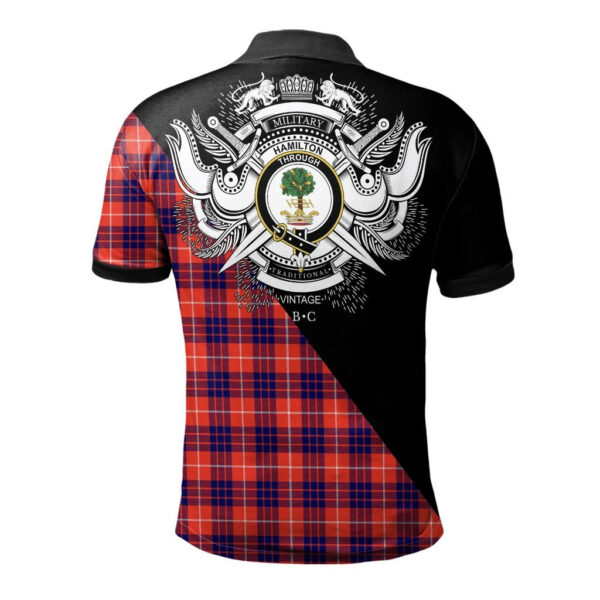 Hamilton Modern Clan Polo Shirt, Scottish Tartan Hamilton Modern Clans Polo Shirt Military Style - Image 2