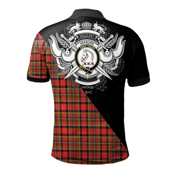 Hepburn Clan Polo Shirt, Scottish Tartan Hepburn Clans Polo Shirt Military Style - Image 2