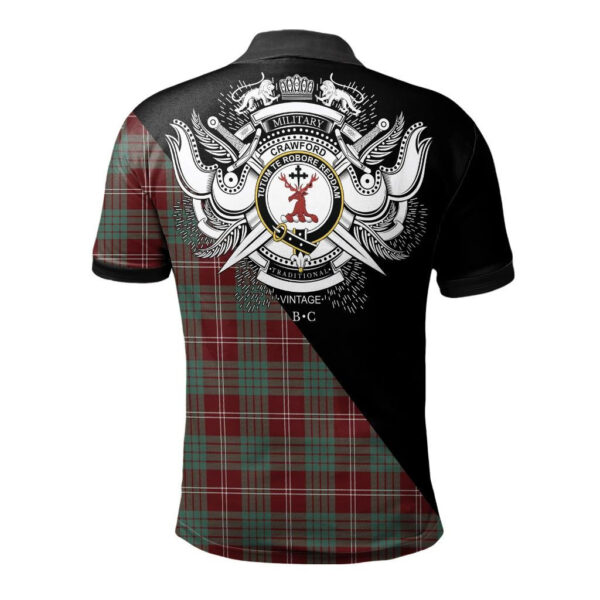 Crawford Modern Clan Polo Shirt, Scottish Tartan Crawford Modern Clans Polo Shirt Military Style - Image 2