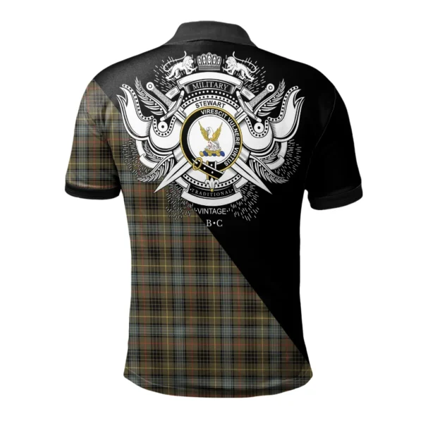 Stewart Hunting Weathered Clan Polo Shirt, Scottish Tartan Stewart Hunting Weathered Clans Polo Shirt Military Style - Image 2