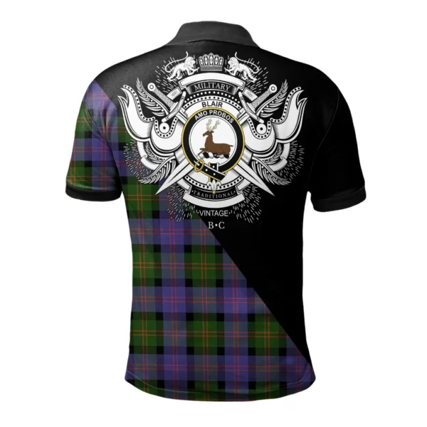 Blair Modern Clan Polo Shirt, Scottish Tartan Blair Modern Clans Polo Shirt Military Style - Image 2