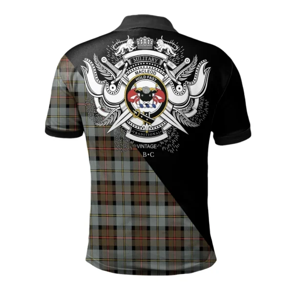 MacLeod of Harris Weathered Clan Polo Shirt, Scottish Tartan MacLeod of Harris Weathered Clans Polo Shirt Military Style - Image 2