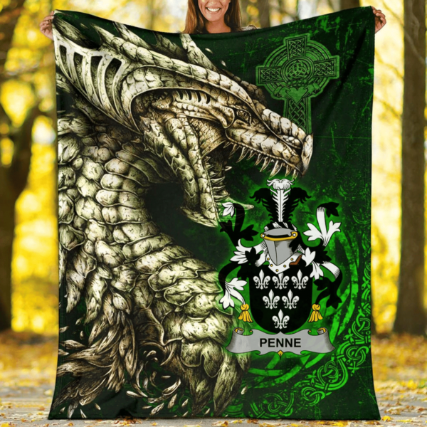 Ireland Premium Blanket - Penne or Penn Family Crest Blanket - Dragon Claddagh Cross