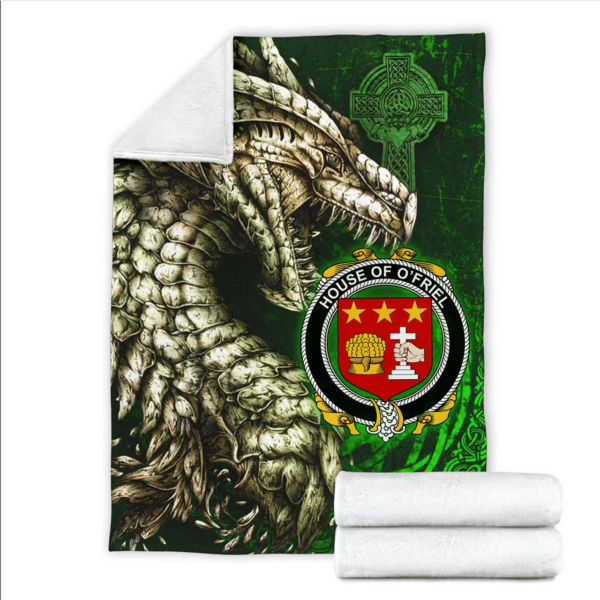 Ireland Premium Blanket - House of O'FRIEL Family Crest Blanket - Dragon Claddagh Cross - Image 2