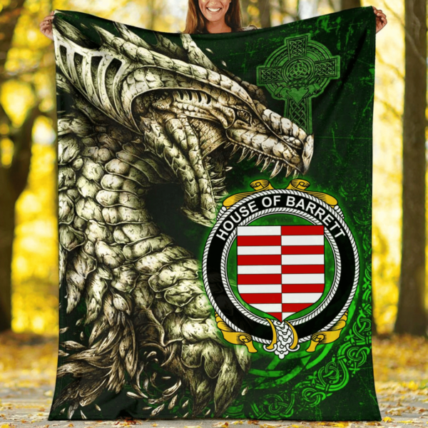 Ireland Premium Blanket - House of BARRETT Family Crest Blanket - Dragon Claddagh Cross