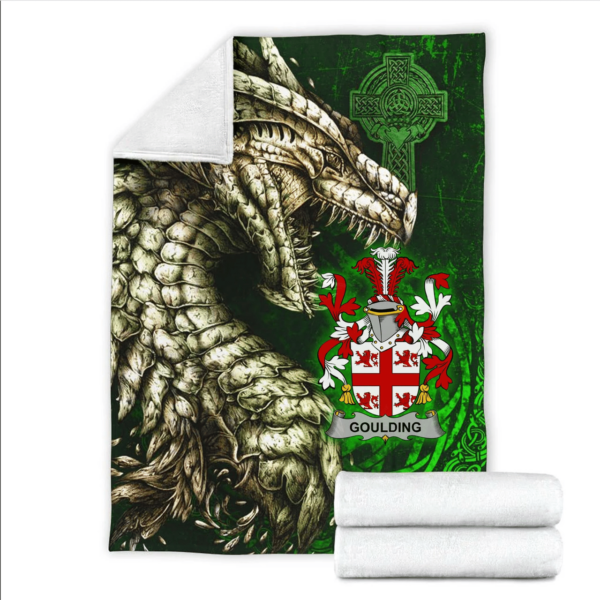 Ireland Premium Blanket - Goulding or O'Goillin Family Crest Blanket - Dragon Claddagh Cross - Image 2