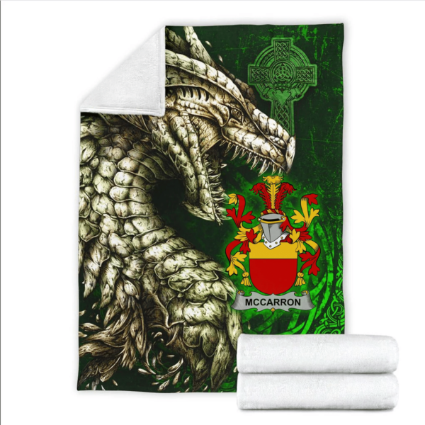 Ireland Premium Blanket - McCarron Family Crest Blanket - Dragon Claddagh Cross - Image 2