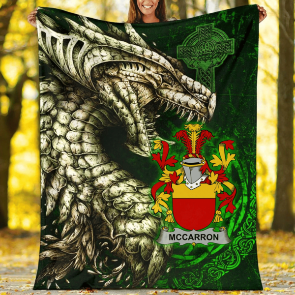 Ireland Premium Blanket - McCarron Family Crest Blanket - Dragon Claddagh Cross