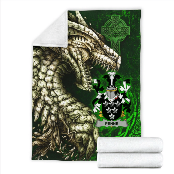 Ireland Premium Blanket - Penne or Penn Family Crest Blanket - Dragon Claddagh Cross - Image 2