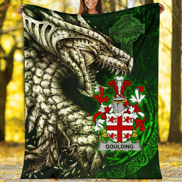 Ireland Premium Blanket - Goulding or O'Goillin Family Crest Blanket - Dragon Claddagh Cross