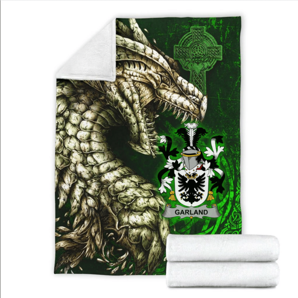 Ireland Premium Blanket - Garland or McGartland Family Crest Blanket - Dragon Claddagh Cross - Image 2