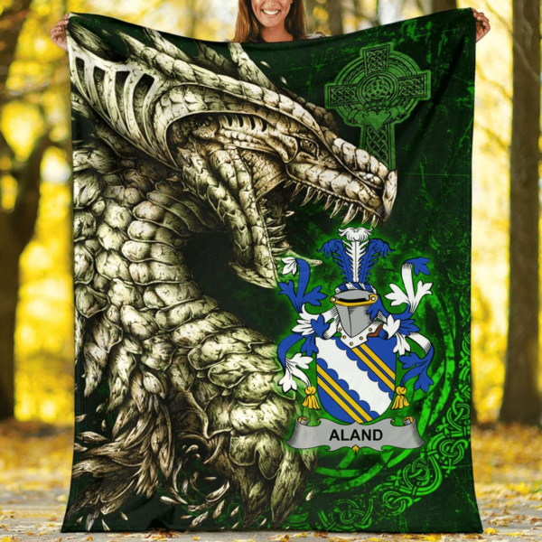 Ireland Premium Blanket - Aland Family Crest Blanket - Dragon Claddagh Cross