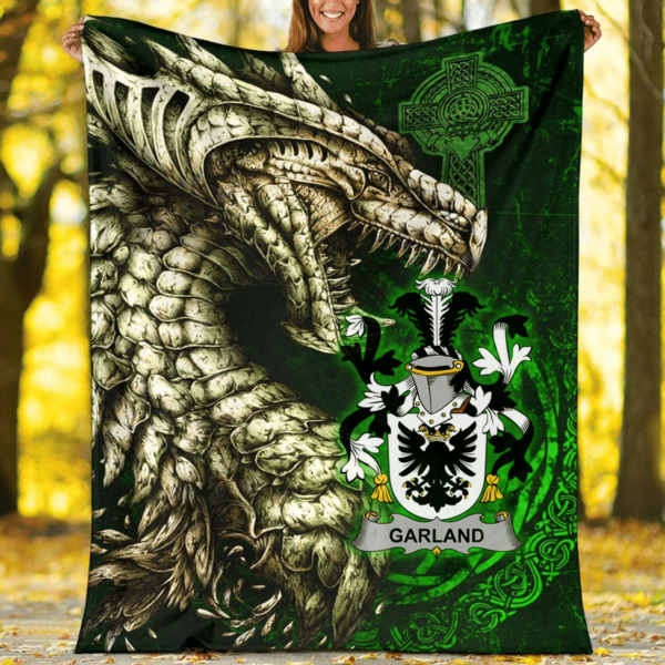 Ireland Premium Blanket - Garland or McGartland Family Crest Blanket - Dragon Claddagh Cross