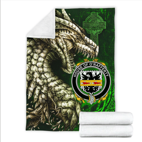 Ireland Premium Blanket - House of O'RAFFERTY Family Crest Blanket - Dragon Claddagh Cross - Image 2