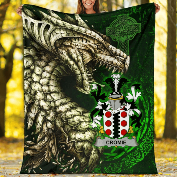 Ireland Premium Blanket - Cromie Family Crest Blanket - Dragon Claddagh Cross