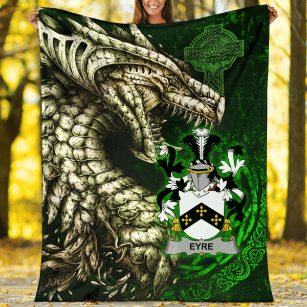 Ireland Premium Blanket - Eyre Family Crest Blanket - Dragon Claddagh Cross