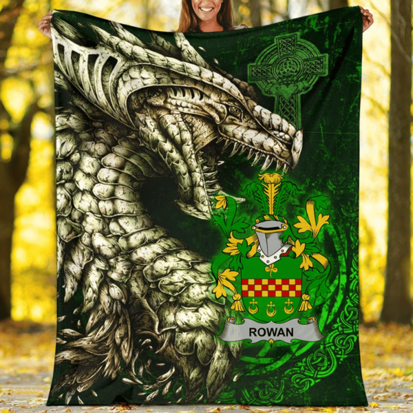 Ireland Premium Blanket - Rowan Family Crest Blanket - Dragon Claddagh Cross