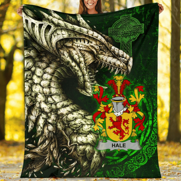 Ireland Premium Blanket - Hale or McHale Family Crest Blanket - Dragon Claddagh Cross