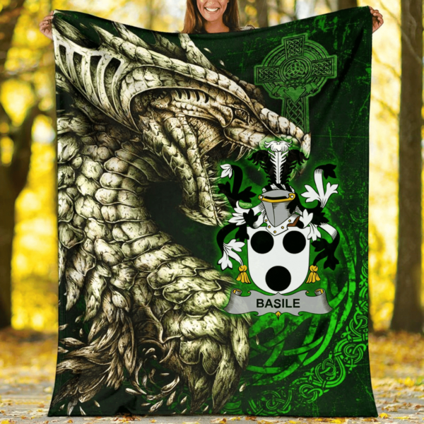 Ireland Premium Blanket - Basile Family Crest Blanket - Dragon Claddagh Cross