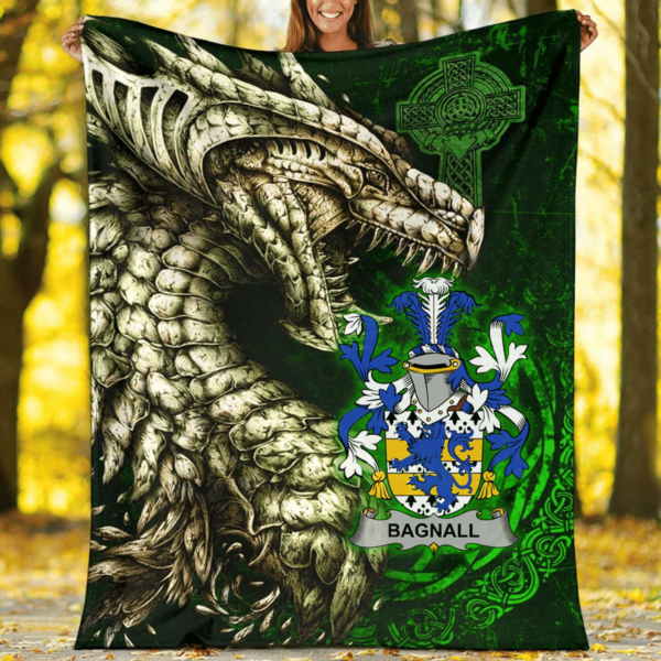 Ireland Premium Blanket - Bagnall Family Crest Blanket - Dragon Claddagh Cross