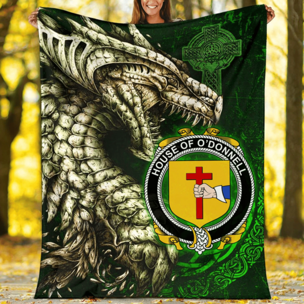 Ireland Premium Blanket - House of O'DONNELL Family Crest Blanket - Dragon Claddagh Cross