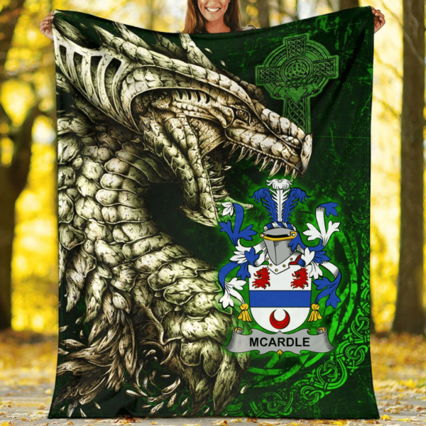 Ireland Premium Blanket - McArdle Family Crest Blanket - Dragon Claddagh Cross