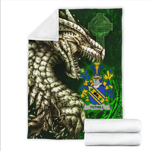 Ireland Premium Blanket - Tuthill Family Crest Blanket - Dragon Claddagh Cross - Image 2