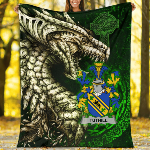 Ireland Premium Blanket - Tuthill Family Crest Blanket - Dragon Claddagh Cross