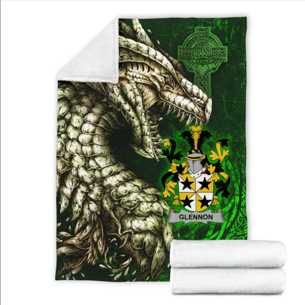 Ireland Premium Blanket - Glennon or Glenane Family Crest Blanket - Dragon Claddagh Cross - Image 2