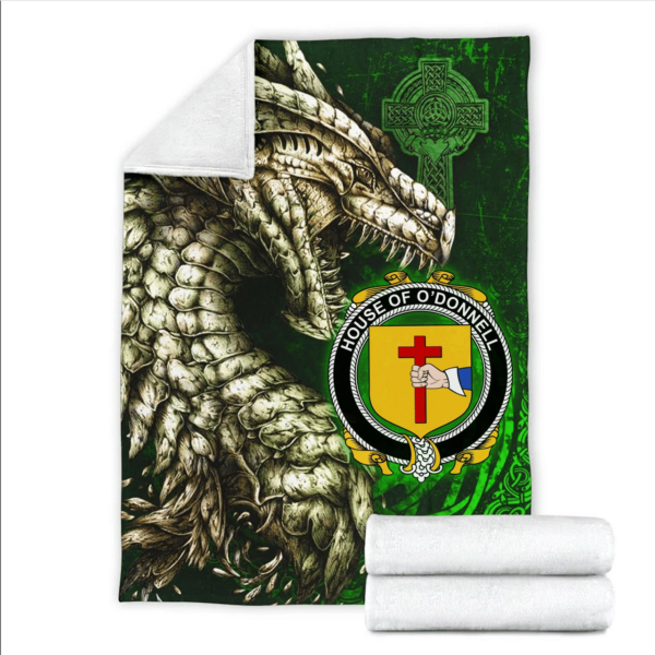 Ireland Premium Blanket - House of O'DONNELL Family Crest Blanket - Dragon Claddagh Cross - Image 2