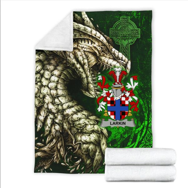 Ireland Premium Blanket - Larkin or O'Larkin Family Crest Blanket - Dragon Claddagh Cross - Image 2