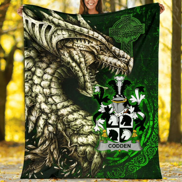 Ireland Premium Blanket - Codden or McCodden Family Crest Blanket - Dragon Claddagh Cross