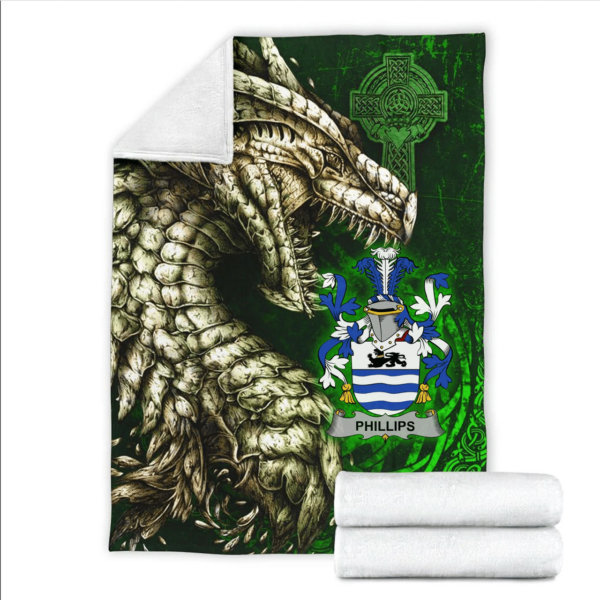 Ireland Premium Blanket - Phillips Family Crest Blanket - Dragon Claddagh Cross - Image 2