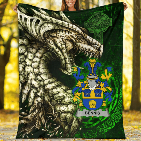 Ireland Premium Blanket - Bennis Family Crest Blanket - Dragon Claddagh Cross