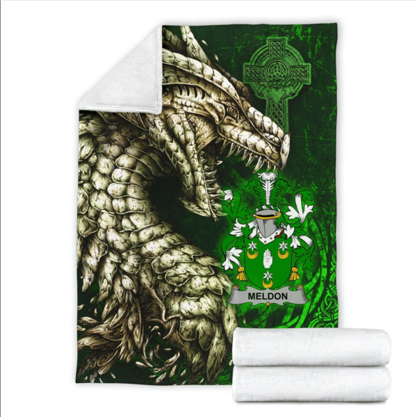 Ireland Premium Blanket - Meldon or Muldoon Family Crest Blanket - Dragon Claddagh Cross - Image 2