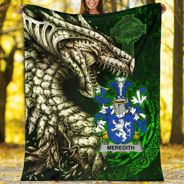 Ireland Premium Blanket - Meredith Family Crest Blanket - Dragon Claddagh Cross