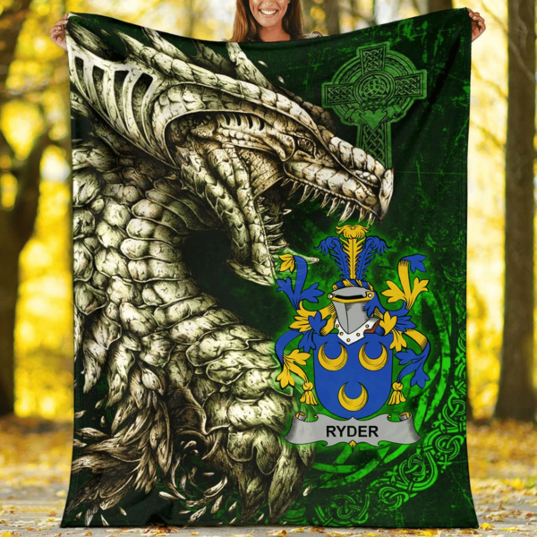 Ireland Premium Blanket - Ryder Family Crest Blanket - Dragon Claddagh Cross