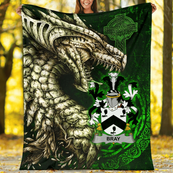 Ireland Premium Blanket - Bray or McBray Family Crest Blanket - Dragon Claddagh Cross