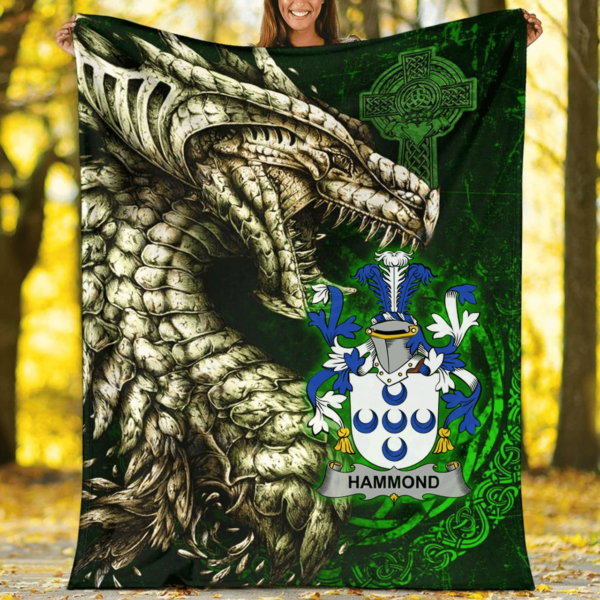 Ireland Premium Blanket - Hammond Family Crest Blanket - Dragon Claddagh Cross