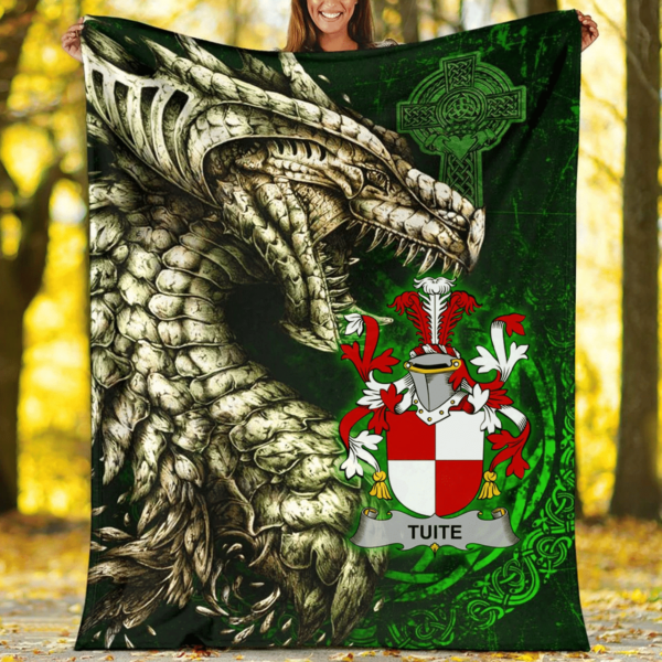 Ireland Premium Blanket - Tuite Family Crest Blanket - Dragon Claddagh Cross