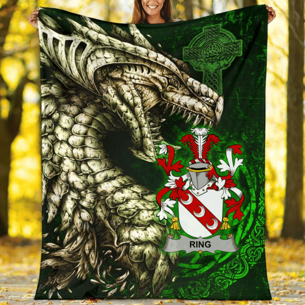 Ireland Premium Blanket - Ring or O'Ring Family Crest Blanket - Dragon Claddagh Cross