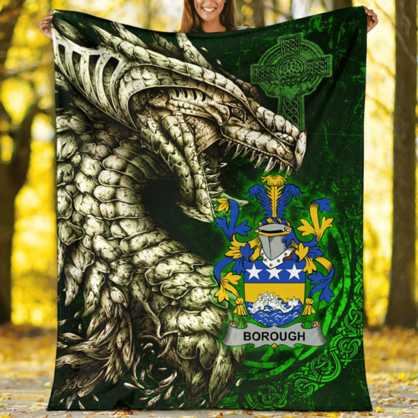 Ireland Premium Blanket - Borough Family Crest Blanket - Dragon Claddagh Cross