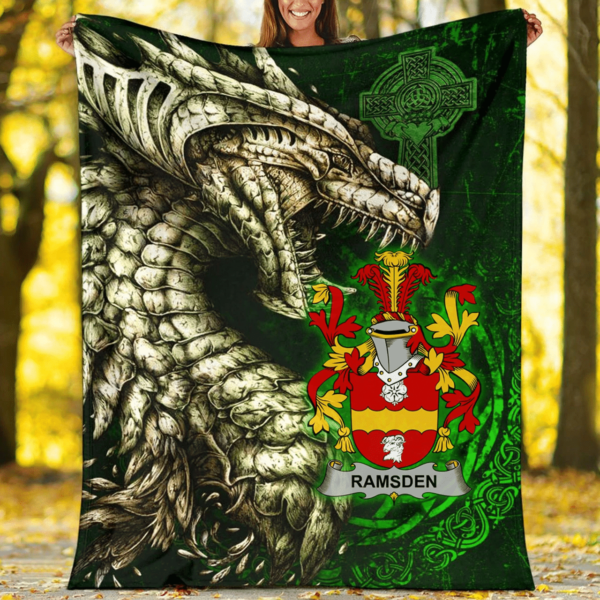 Ireland Premium Blanket - Ramsden Family Crest Blanket - Dragon Claddagh Cross