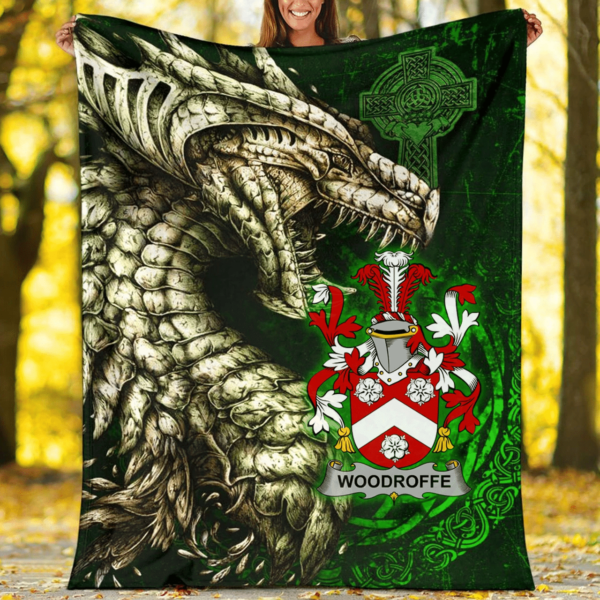 Ireland Premium Blanket - Woodroffe Family Crest Blanket - Dragon Claddagh Cross